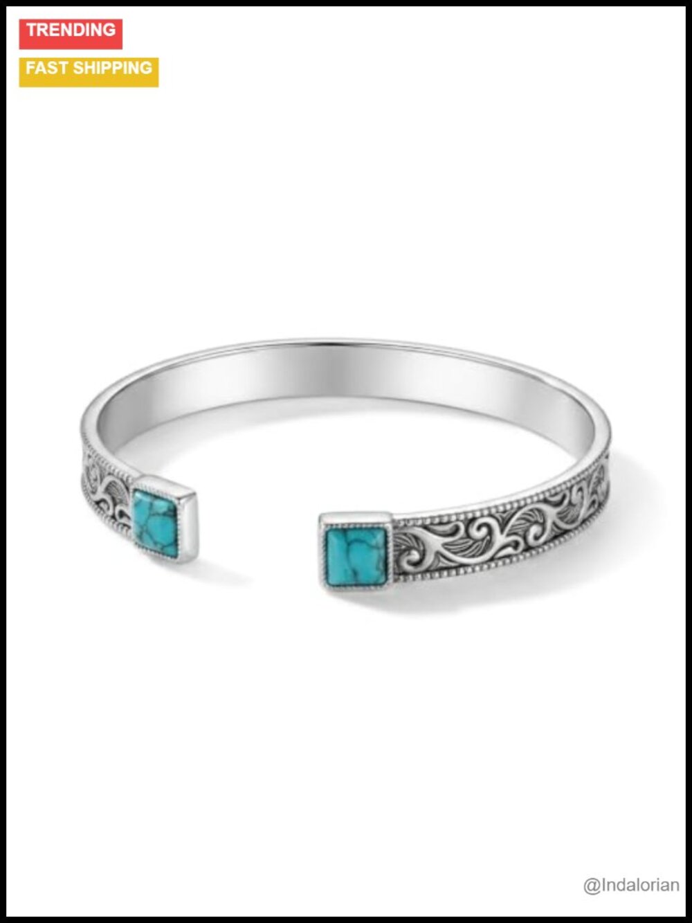 Silver Cuff Bracelet Created Turquoise Western Wave Scroll Filigree Bangle